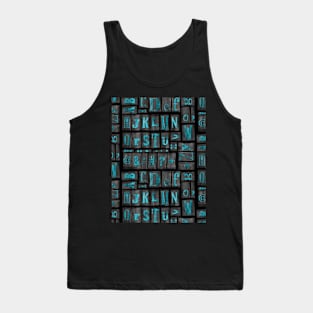 Print Block Alphabet in Tuquoise blue and black Tank Top